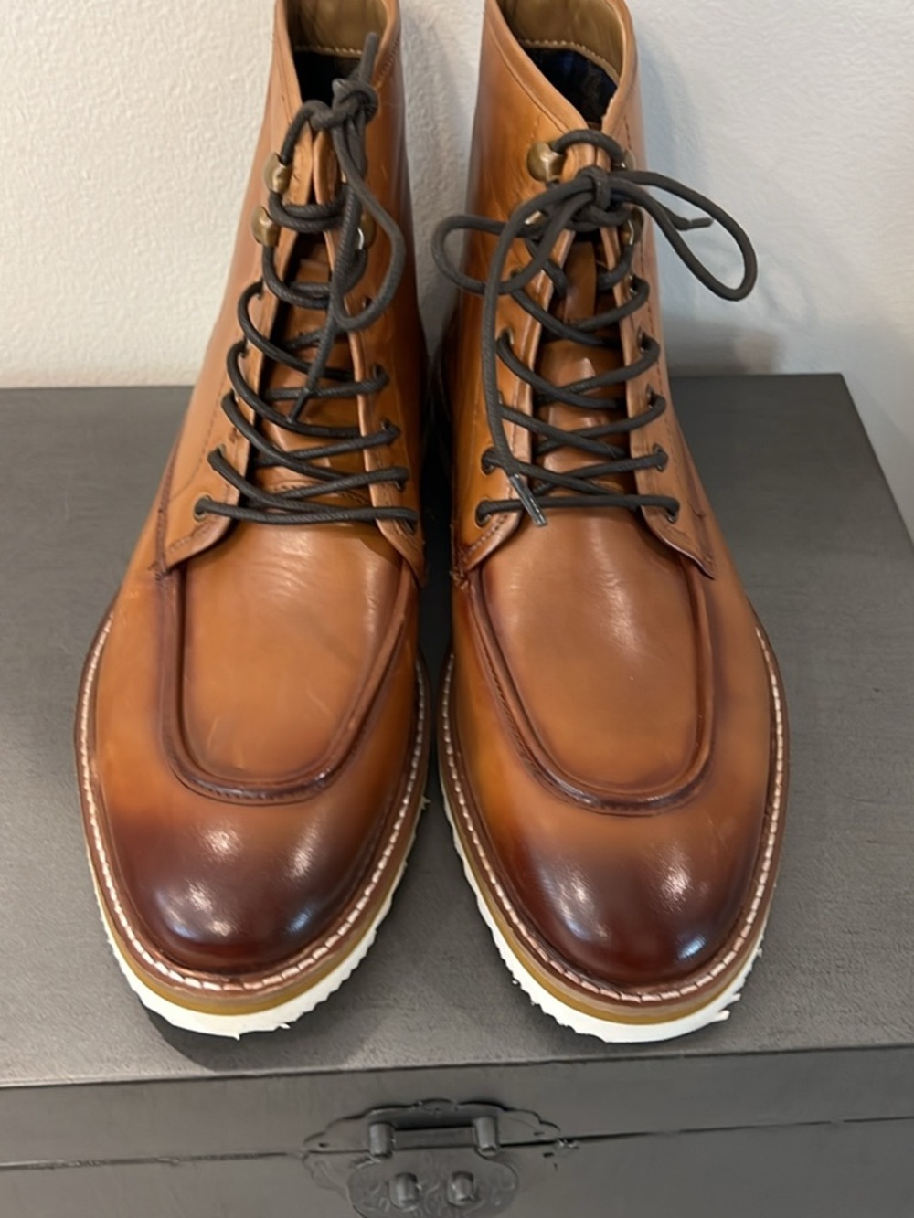 Men's Chukka Work Boots in Cognac Brown Leather